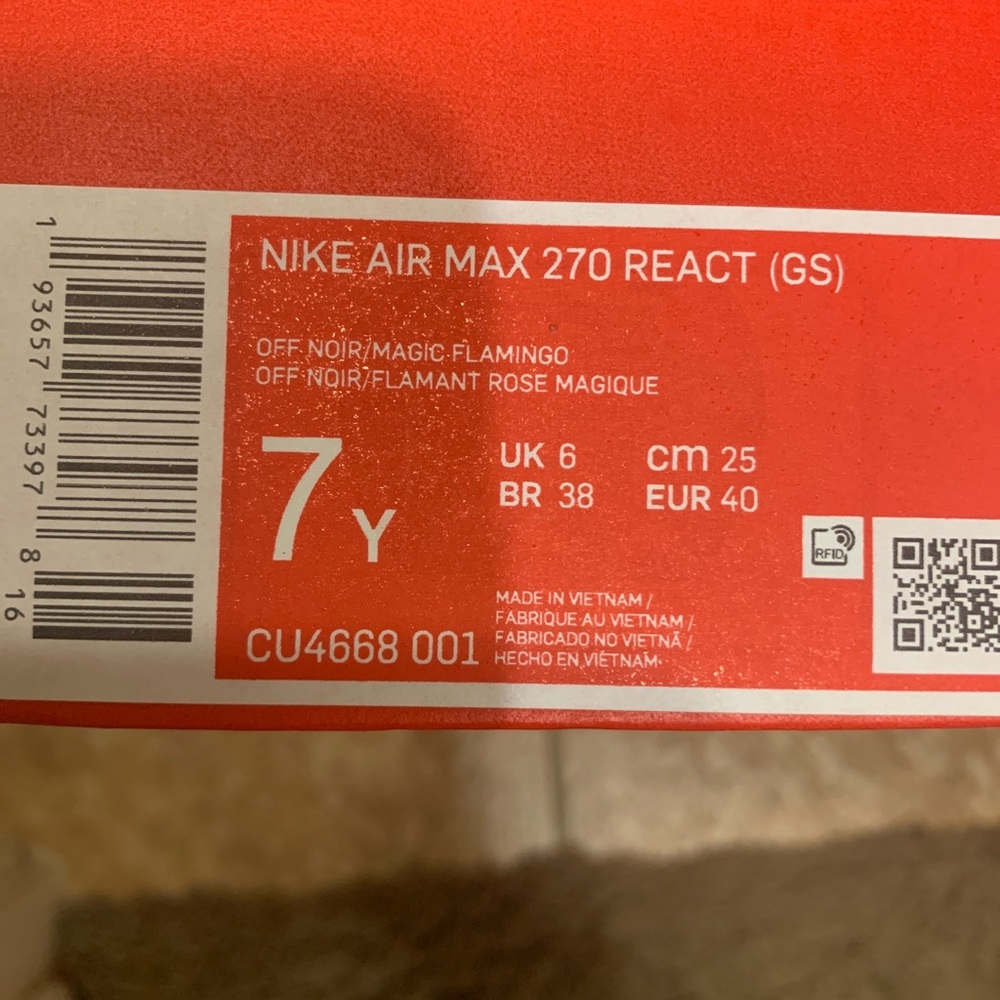 NIKE WOMEN/YOUTH SIZE NIKE AIR MAX 27O REACT(GS) - Picture 7 of 8